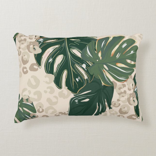 Leopard pattern, animal print seamless design gree accent pillow (Front)