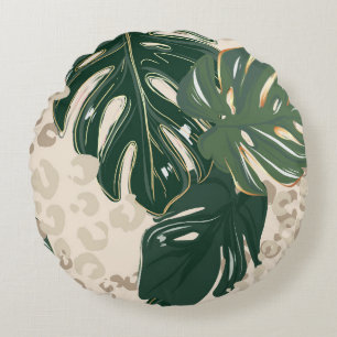 Leopard pattern, animal print seamless design gree round pillow