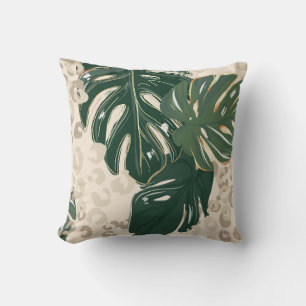 Leopard pattern, animal print seamless design gree throw pillow