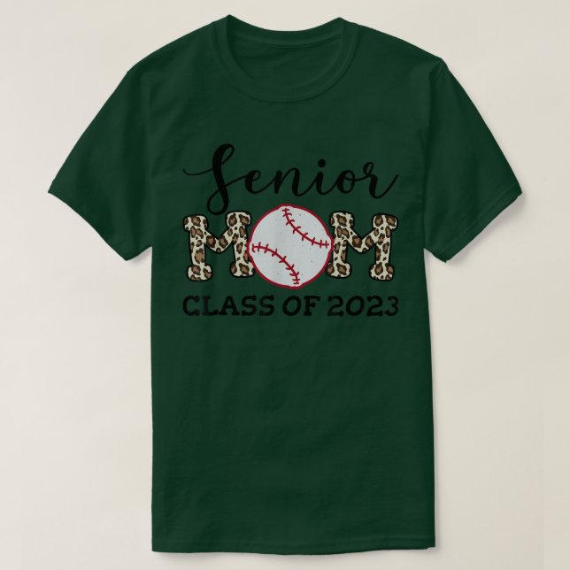 Leopard Pattern Baseball Senior Mom Class of 2023  T-Shirt (Design Front)