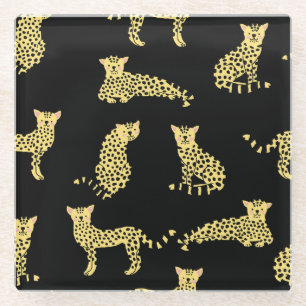 Leopard Pattern: Black Background Cheetah Glass Coaster