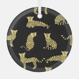 Leopard Pattern: Black Background Cheetah Glass Ornament