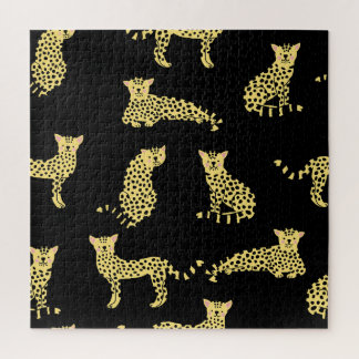 Leopard Pattern: Black Background Cheetah Jigsaw Puzzle