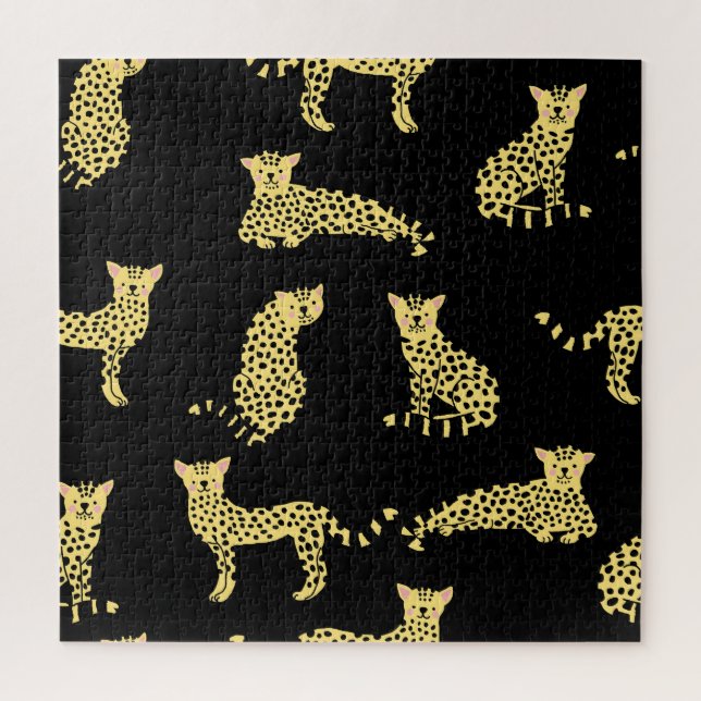 Leopard Pattern: Black Background Cheetah Jigsaw Puzzle (Vertical)