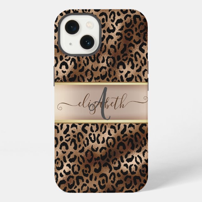 Leopard Pattern Black Bronze Monogram    iPhone Case (Back)