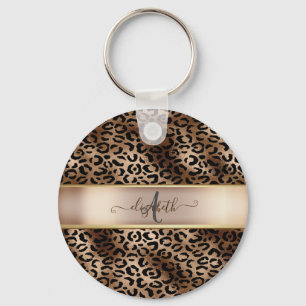 Leopard Pattern Black Bronze Monogram   Keychain