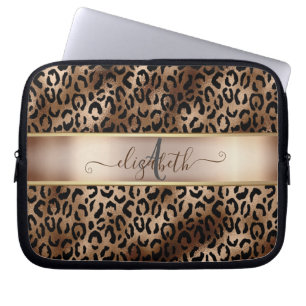 Leopard Pattern Black Bronze Monogram     Laptop Sleeve