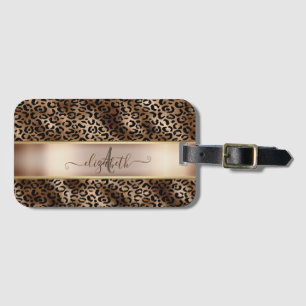Leopard Pattern Black Bronze Monogram Luggage Tag