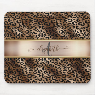 Leopard Pattern Black Bronze Monogram   Mouse Pad