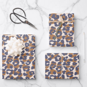 Leopard Pattern-Blue and Brown- Wrapping Paper Sheet