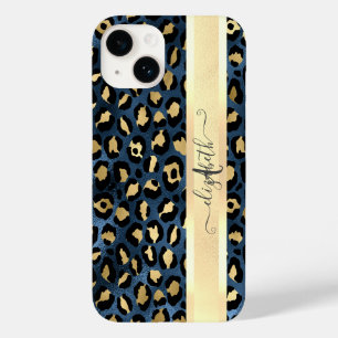 Leopard Pattern Blue Gold Monogram   Case-Mate iPhone 14 Case