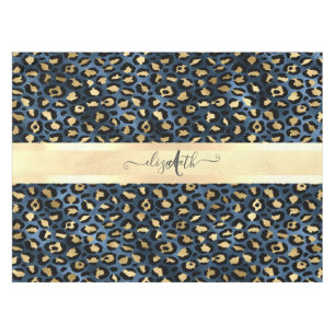 Leopard Pattern Blue Gold Monogram  Tablecloth