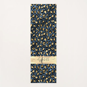 Leopard Pattern Blue Gold Monogram Yoga Mat
