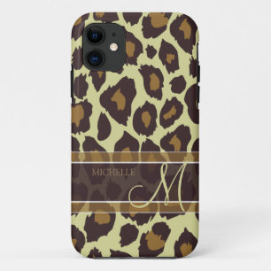 Leopard Pattern - Brown and Tan with Monogram iPhone 11 Case