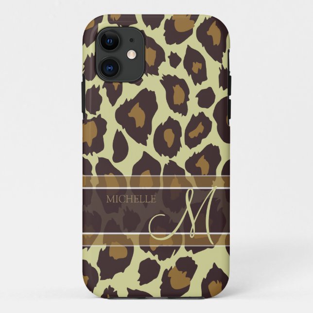 Leopard Pattern - Brown and Tan with Monogram Case-Mate iPhone Case (Back)