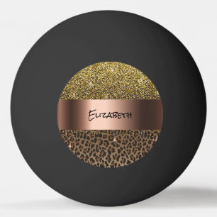 Leopard pattern brown black bronze metallic name ping pong ball