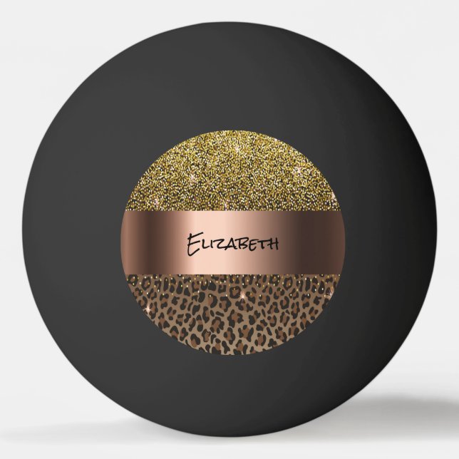 Leopard pattern brown black bronze metallic name ping pong ball (Front)