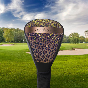 Leopard pattern brown black bronze monogram name golf head cover
