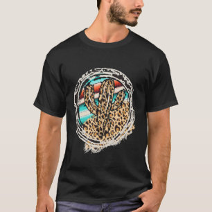 Leopard Pattern Cactus Serape Print Cowgirl Rodeo  T-Shirt