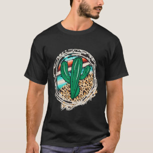 Leopard Pattern Cactus Serape Print Cowgirl Rodeo  T-Shirt
