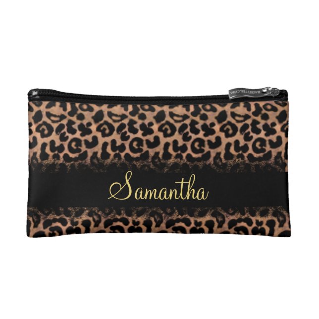 Leopard Pattern Custom Personalized Makeup Bag (Front)