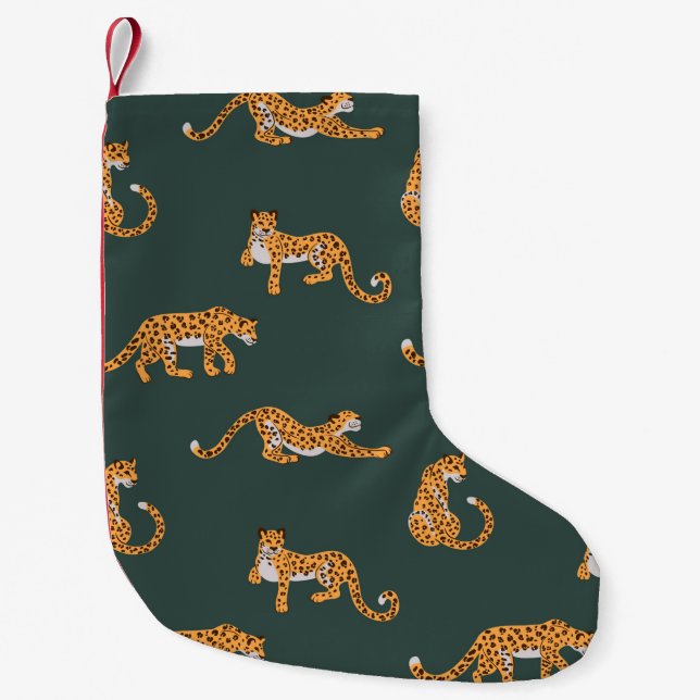 Leopard pattern flat colour seamless design illust small christmas stocking (Front)