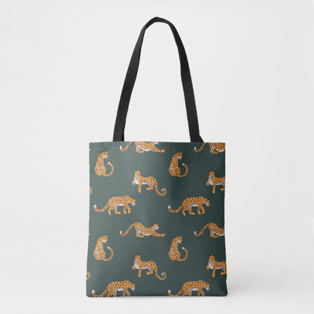 Leopard pattern flat colour seamless design illust tote bag (Front)