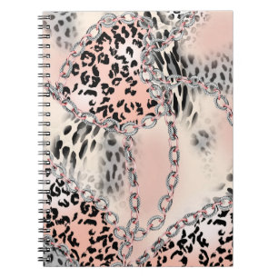 Leopard pattern, flowers, chain, roses notebook