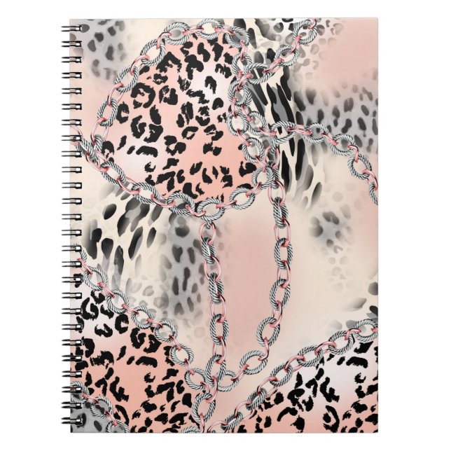 Leopard pattern, flowers, chain, roses notebook (Front)