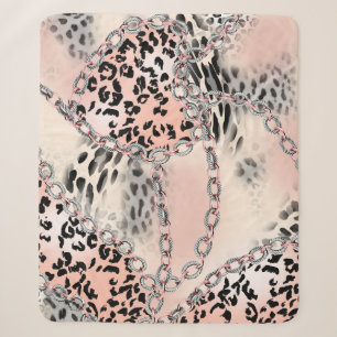 Leopard pattern, flowers, chain, roses sherpa blanket