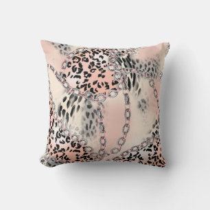 Leopard pattern, flowers, chain, roses throw pillow