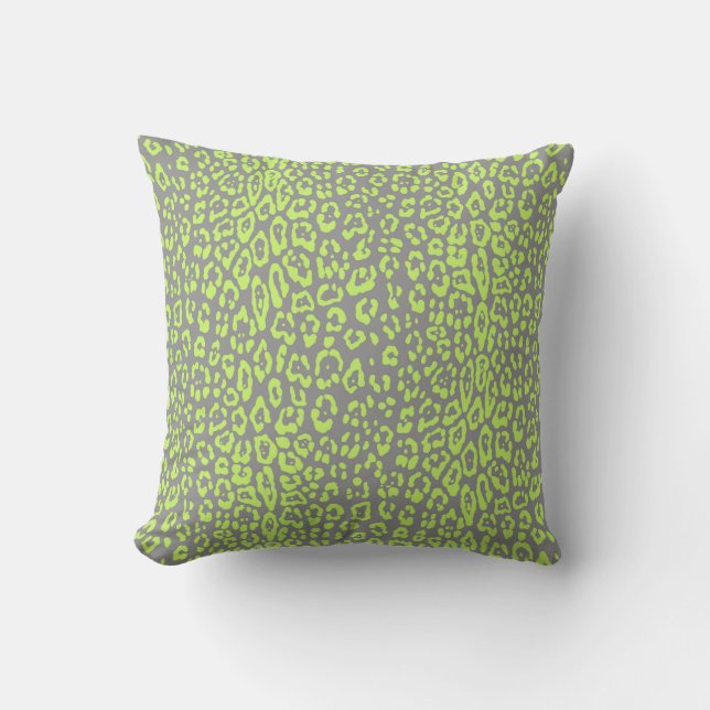 Leopard pattern in lime green and grey throw pillow (Front)