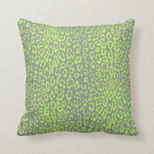 Leopard pattern in lime green and grey throw pillow
