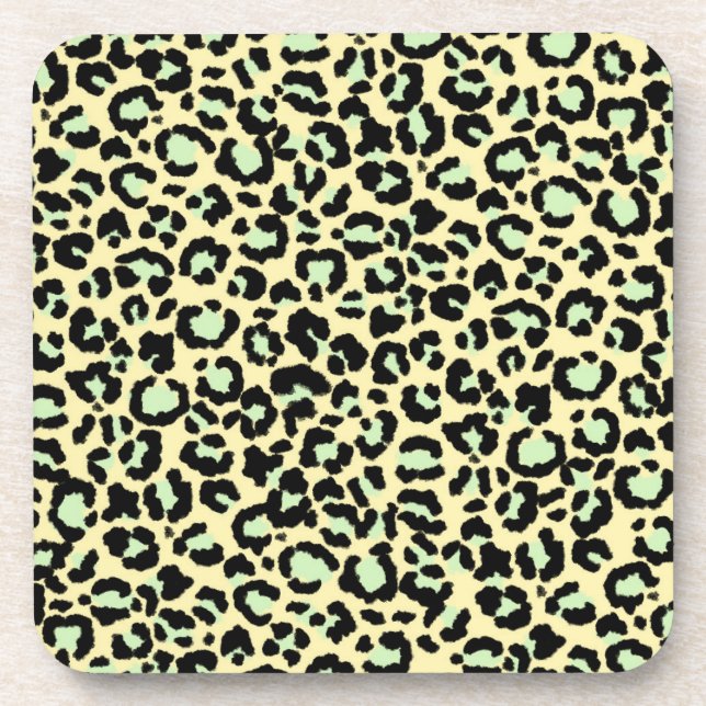 Leopard Pattern in Mint Green on Oatmeal Coaster (Front)
