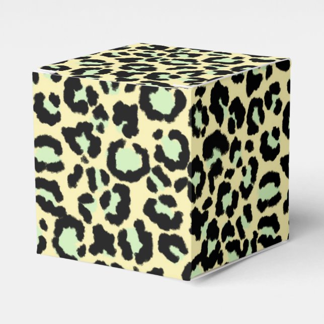 Leopard Pattern in Mint Green on Oatmeal Favor Box (Front Side)