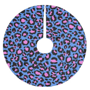 Leopard Pattern in Raspberry on Electric Blue Brushed Polyester Tree Skirt