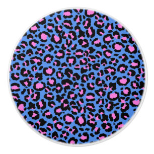 Leopard Pattern in Raspberry on Electric Blue Ceramic Knob