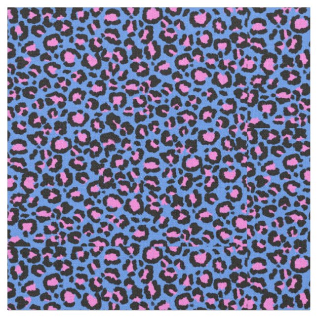 Leopard Pattern in Raspberry on Electric Blue Fabric (Close Up)