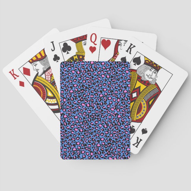 Leopard Pattern in Raspberry on Electric Blue  Playing Cards (Back)