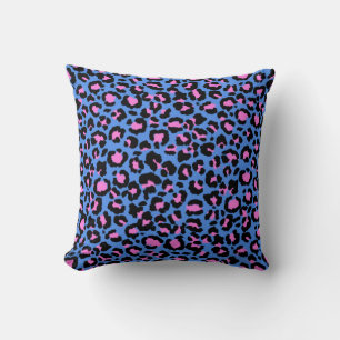 Leopard Pattern in Raspberry on Electric Blue Throw Pillow