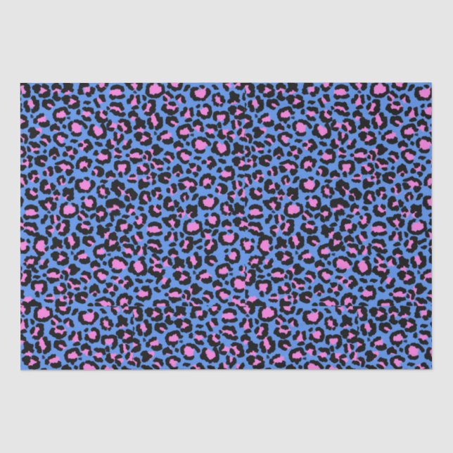Leopard Pattern in Raspberry on Electric Blue Wrap Tissue Paper (Front)