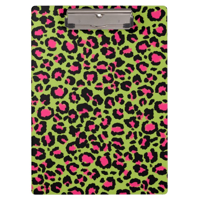Leopard Pattern in Raspberry on Lime Green Clipboard (Front)