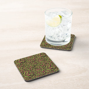 Leopard Pattern in Raspberry on Lime Green Coaster