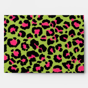 Leopard Pattern in Raspberry on Lime Green Envelope