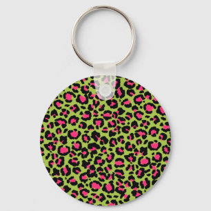 Leopard Pattern in Raspberry on Lime Green Keychain