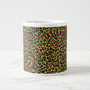 Leopard Pattern in Raspberry on Lime Green Large Coffee Mug