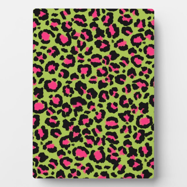 Leopard Pattern in Raspberry on Lime Green Plaque (Front)
