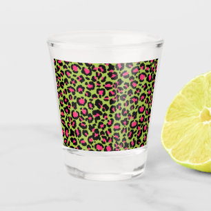 Leopard Pattern in Raspberry on Lime Green Shot Glass