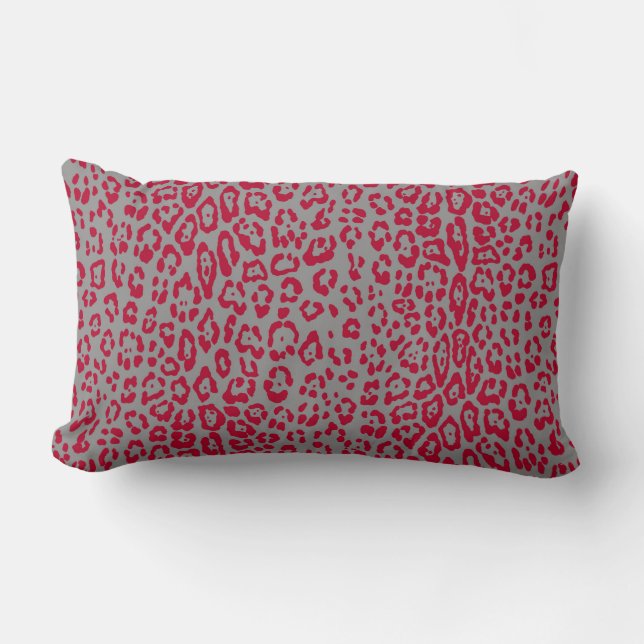 Leopard pattern in red and grey lumbar pillow (Front)