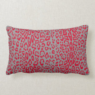 Leopard pattern in red and grey lumbar pillow